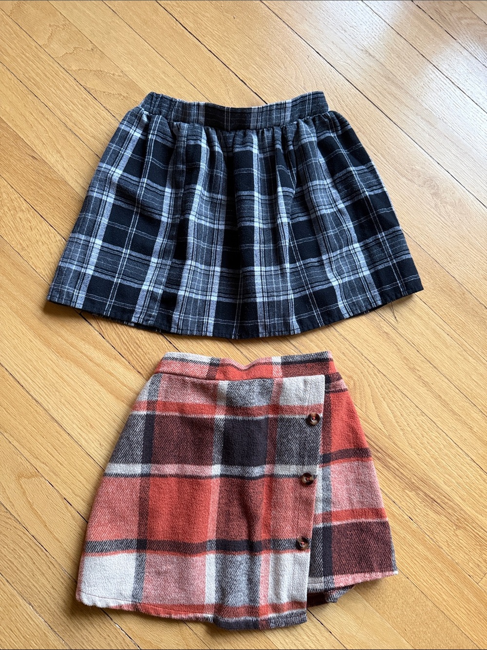 Plaid Mini Skirts - Black & Rust Plaid